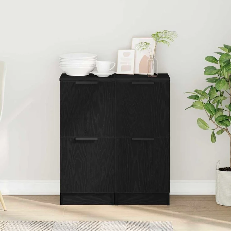 vidaXL Sideboard 2 pcs Schwarz Eichen-Optik 30 x 30 x 70 cm 862099 – Bild 3