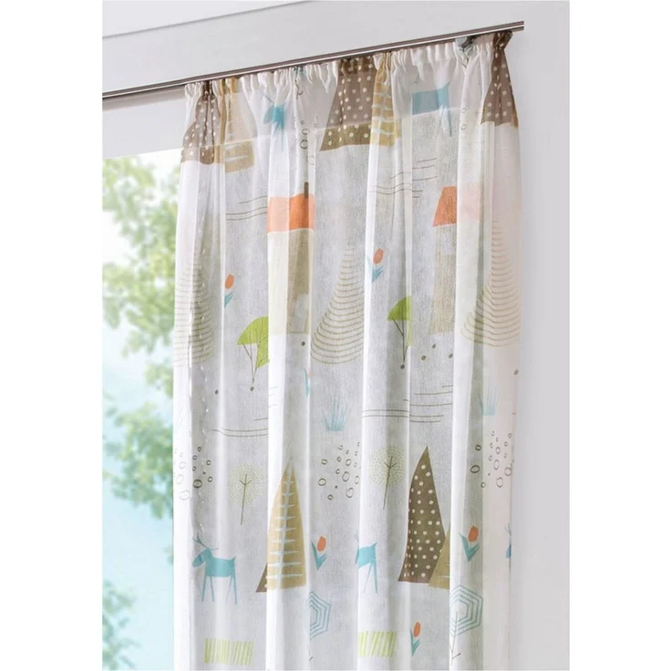 heimtexland Vorhang Skandi Dekoschal Gardine Kinderzimmer Natur Bunt (1 St), Kräuselband, halbtransparent, Polyester, Leinenoptik I Kinderzimmer I Vorhang I verschiedene Größen – Bild 2