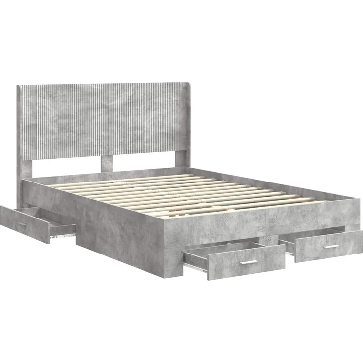 vidaXL Bettgestell mit Stauraum und Kopfteil Betongrau Holzwerkstoff 3414136 – Bild 5