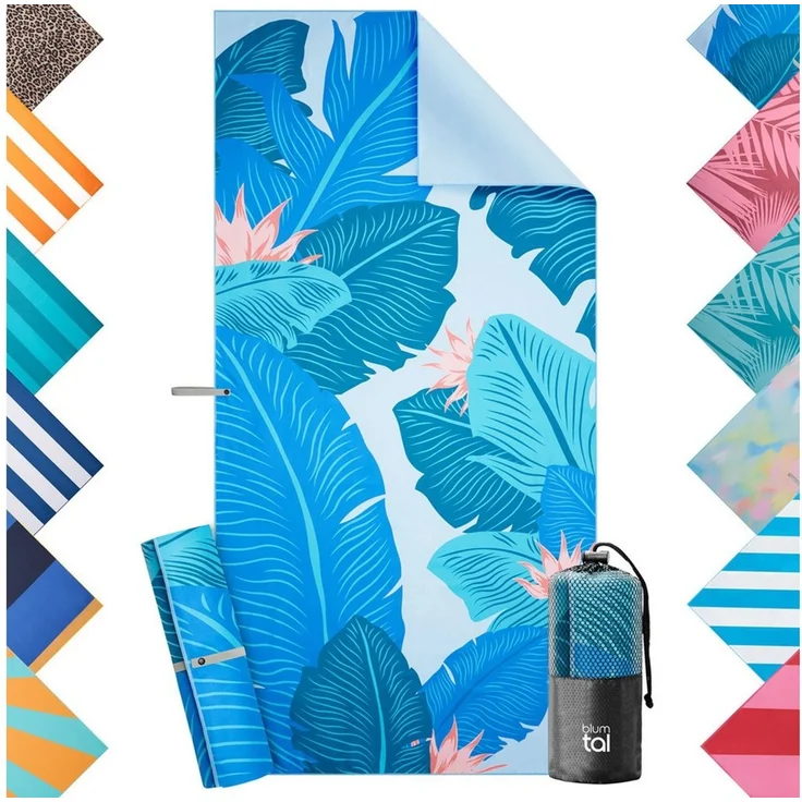 Blumtal Reisehandtuch Strandhandtuch 90x180 cm aus Mikrofaser - kompakt & schnelltrocknend, sandfrei mit Band - Mikrofaser Handtuch groß mit Wellen-Muster – Bild 5