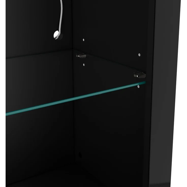 DESVIAE Hochschrank mit LED-Beleuchtung 100x170x35 cm MDF, Glas und Spanplatte Schwarz – Bild 9