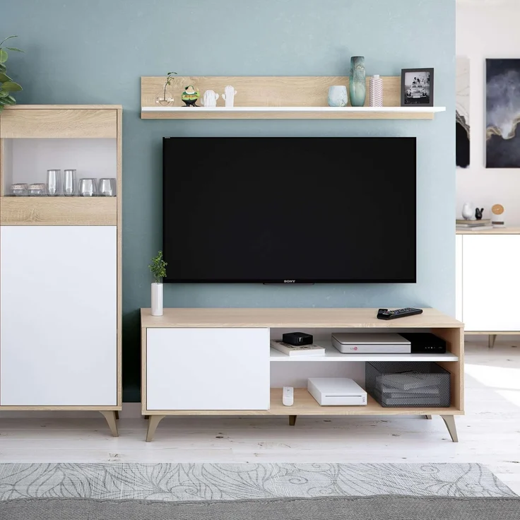 Habitdesign, modernes Sideboard mit 3 Türen – Buffet für Wohnzimmer oder Esszimmer, Beistellschrank mit viel Stauraum in Artik weiß & Eiche, Maße: 154 x 75 x 40 cm (B x H x T), Modell Kikua Plus – Bild 7