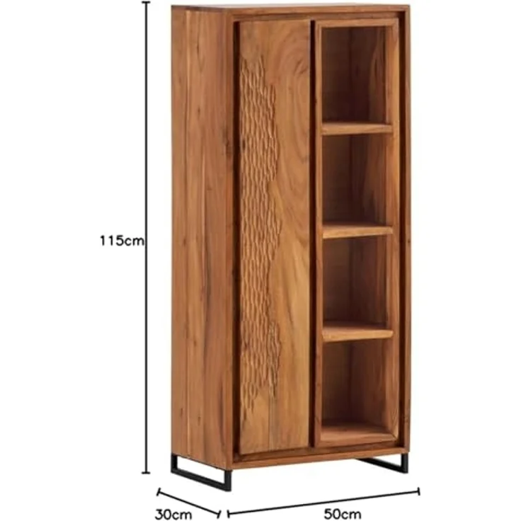 Hochkommode Bad-Hochschrank Akazienholz braun 50x115x30 cm massivum Maddox Badezimmer-Kommode Badmöbel Massivholz-Schrank – Bild 3