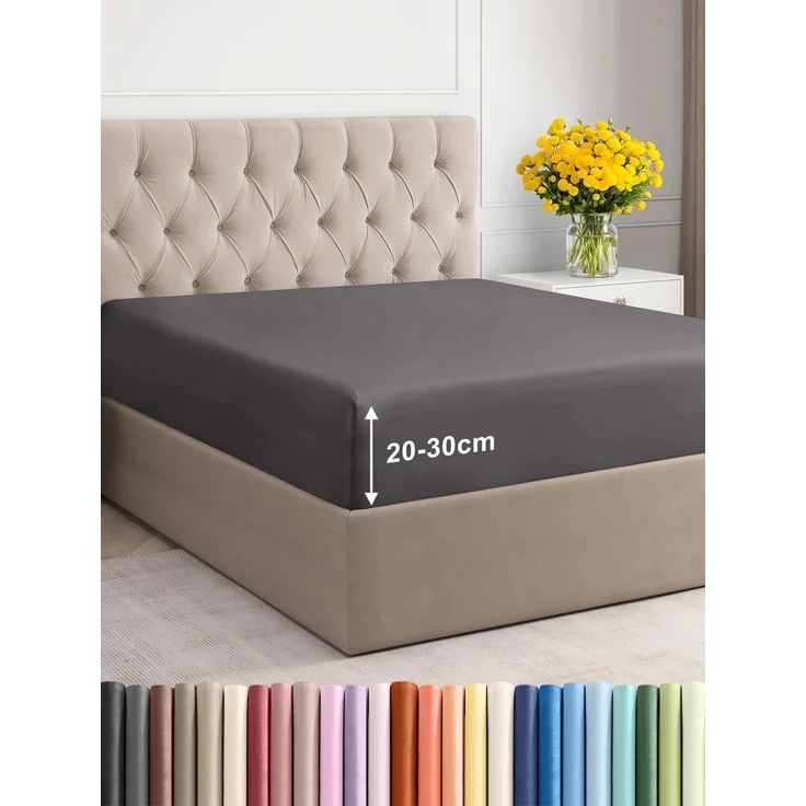 Spannbettlaken 135x190 cm - Für Matratzen bis 30 cm Höhe (12") - Weiche Gebürstete Polyester Mikrofaser - Knitterfrei, Schrumpf- und Farbbeständig - Oeko-TEX Zertifiziert - Dunkelgrau Bettlaken – Bild 1