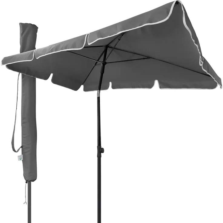 VOUNOT Sonnenschirm Rechteckig für Balkon und Terrasse, 200 × 125 cm, Knickbarer Balkonschirm, Sonnenschutz UV 50+, Grau