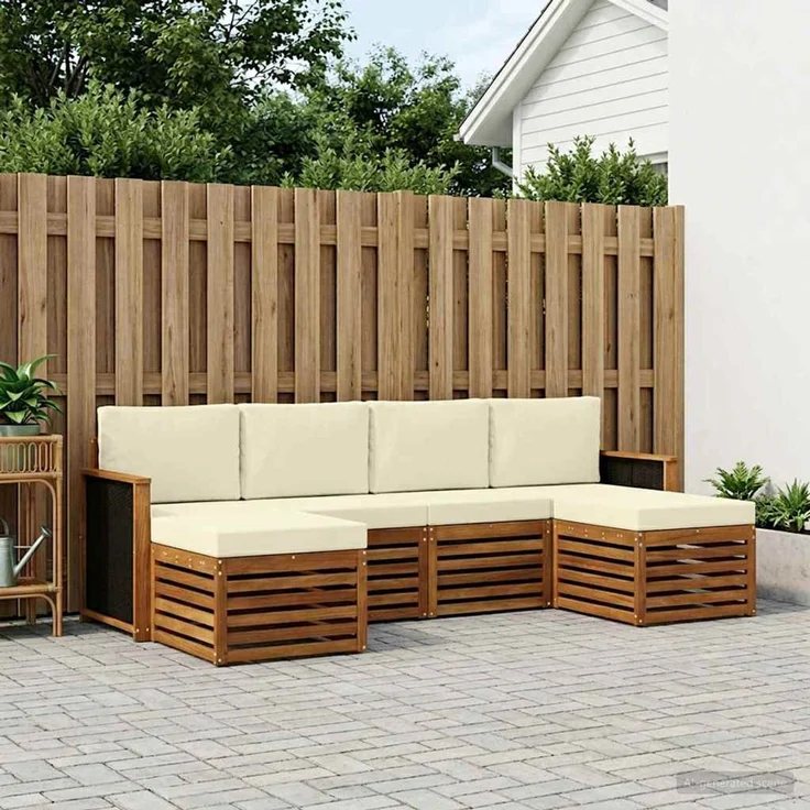 vidaXL Outdoor-Sofagarnitur 5 stk. 6-Sitzer Natur und Creme 3384671 – Bild 1