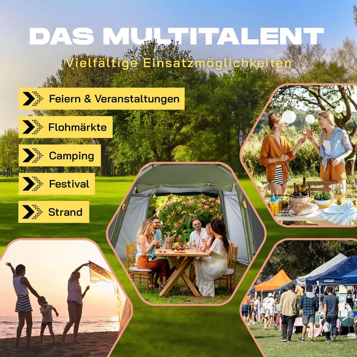 Where Tomorrow Pop up Pavillon | Faltpavillon & Partyzelt für Camping, Outdoor, Festival | stabil u. wasserabweisend | Gartenpavillon mit Insektenschutz, Sonnenschutz & Regenschutz – Bild 9