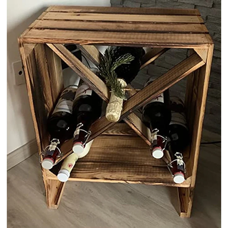 Kistenkolli Altes Land Allzweckkiste Weinregal "X" geflammt" Flaschenregal Weinkistenregal Weinkiste Holzki (Spar-Set) – Bild 9