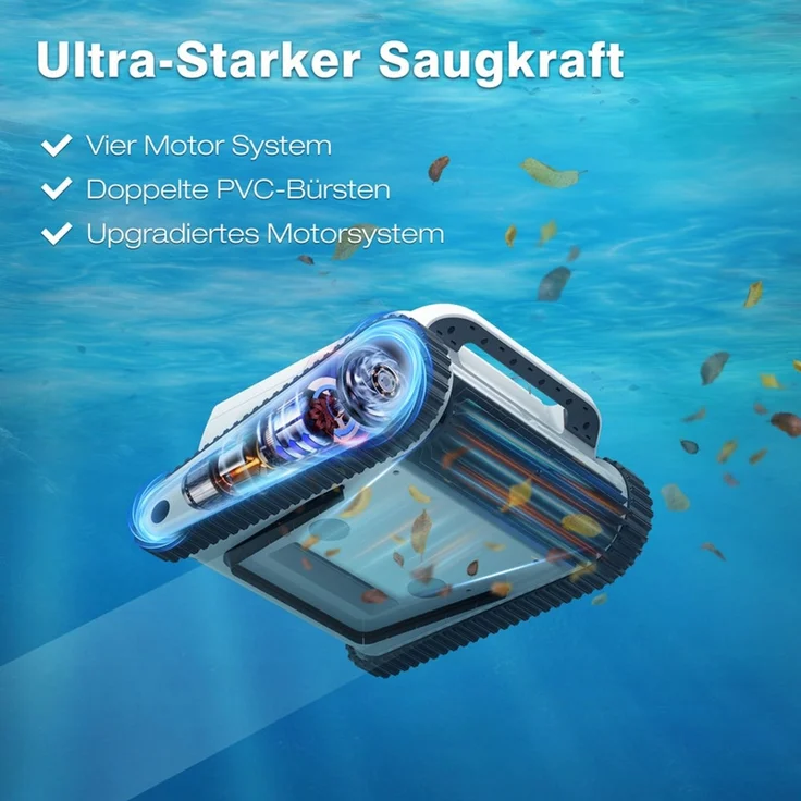 EVERCROSS BOT U8 Poolroboter Wand und Boden, Intelligenter Navigation, 120 Min Akkulaufzeit, Kabellos Poolsauger bis 200m² Pools (Weiß) – Bild 2