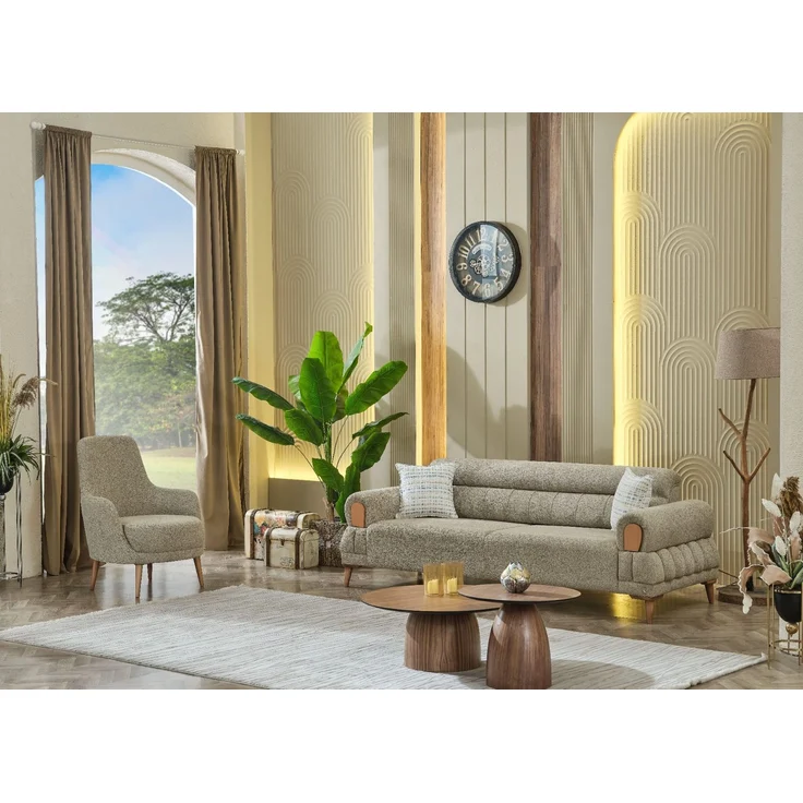 Sitzgruppe/Sofa Set - Wohnzimmergarnitur "Marivela" 3+3+1-Beige – Bild 2