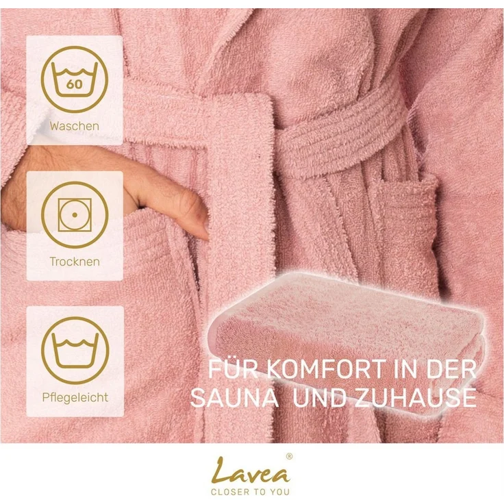 Lavea Saunatuch MEXICO Saunahandtuch 80×200 cm – optional mit Bademantel/Morgenmantel, Baumwolle (Set, 2-St), Hochwertiges Walkfrottier – Saunatuch oder Set mit Unisex-Bademantel – Bild 2