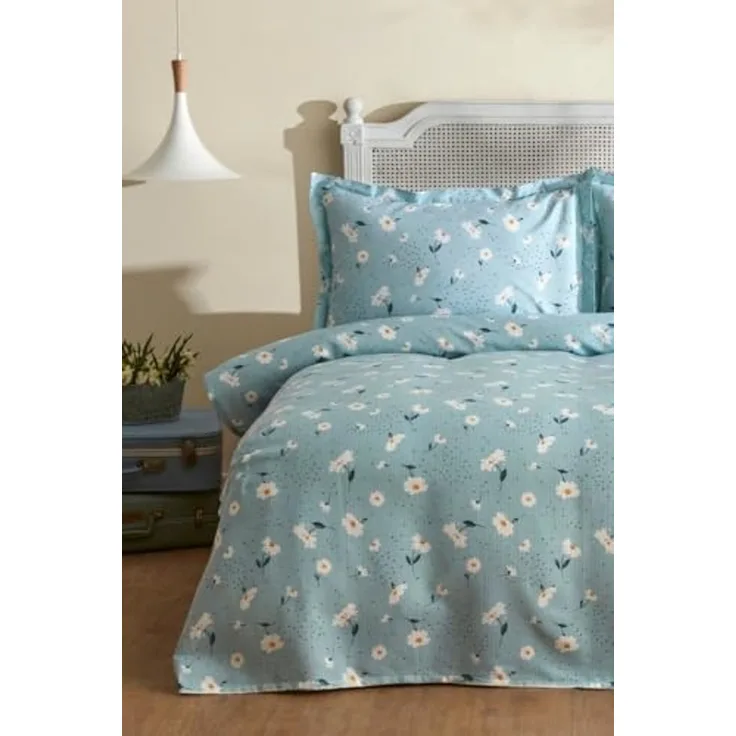 Karaca Bettwäsche Karaca Daisy 100% Baumwolle Einzelbett Piké Tagesdecke Set Mint