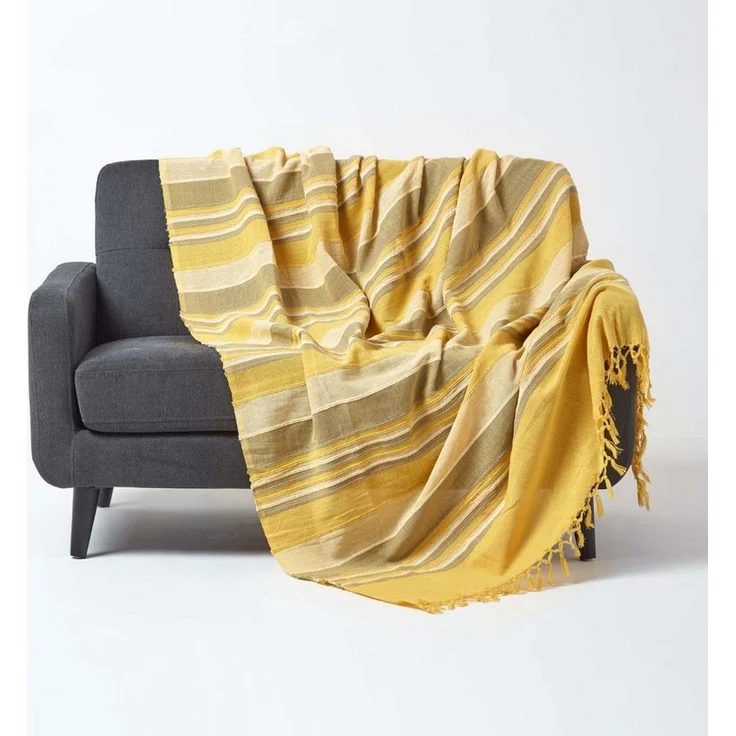 Plaid Tagesdecke Morocco, gelb gestreift, 255 x 360 cm, Homescapes – Bild 1