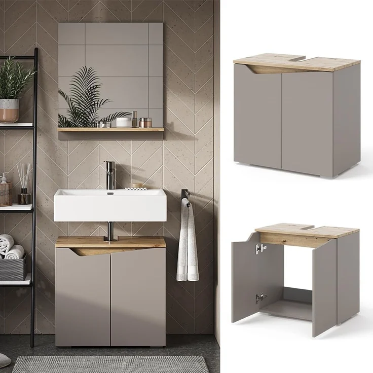 Waschbeckenunterschrank Marelle Greige 60 x 57.5 cm mit 2 Türen Vicco – Bild 4