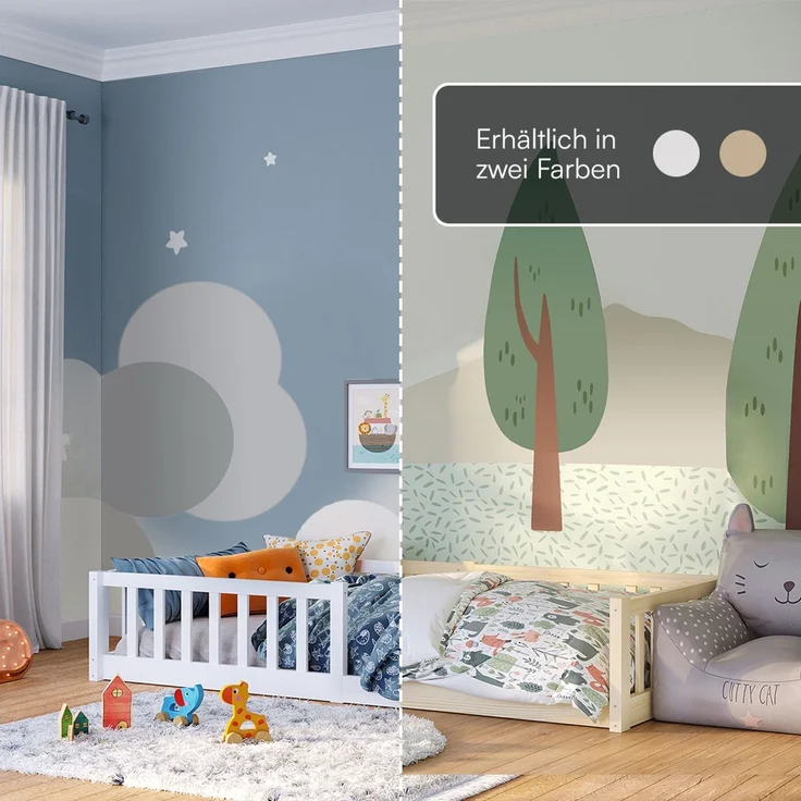 Bellabino 'Vere' Bodenbett 90x200 cm, natur, Massivholz Kiefer, Montessori Kinderbett mit Rausfallschutz und Lattenrost – Bild 9