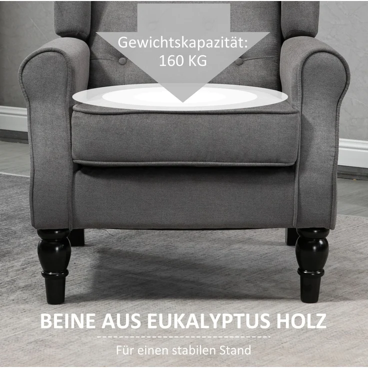 DESVIAE Sessel mit Knopfheftung 74x102x86 cm Polyester Dunkelgrau – Bild 5