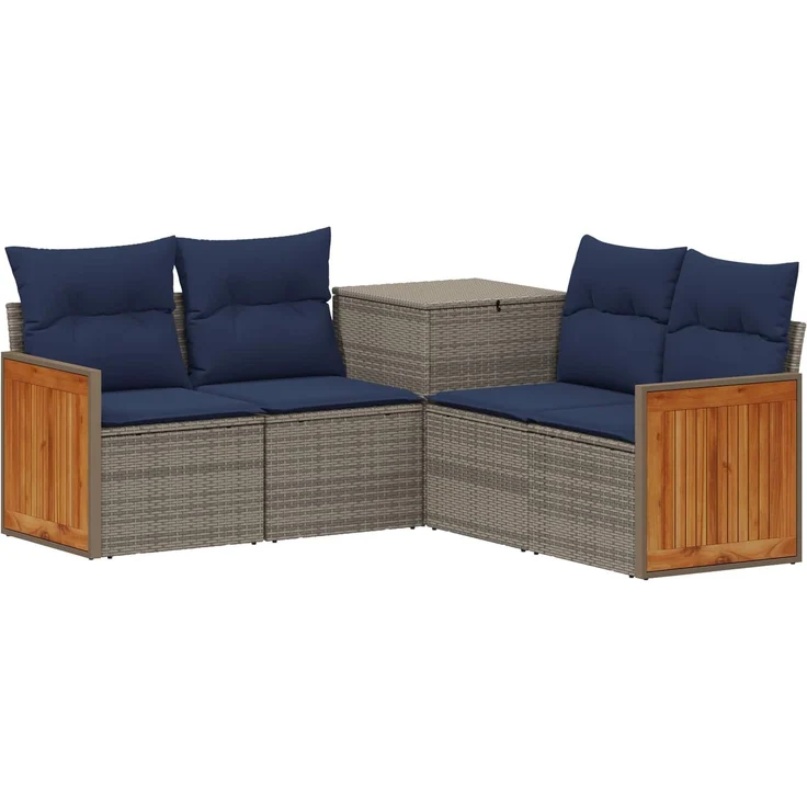 vidaXL Sofa Set 5 stk. Grau und Marineblau Polyrattan und Stahl 3447963 – Bild 2