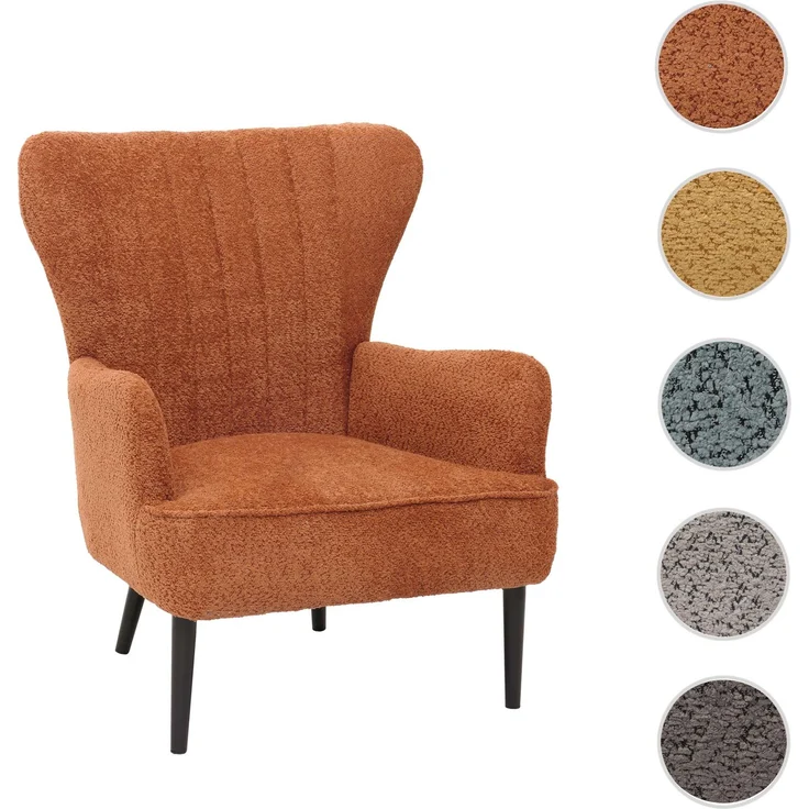 Lounge-Sessel HWC-K37, Cocktail-\/Ohrensessel Polsterstuhl Retro Vintage Stoff Chenille (500g\/m²) ~ orange – Bild 10