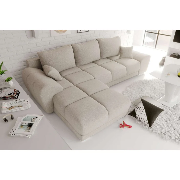 99rooms Antalya Ecksofa Strukturstoff NEVE Beige mit Schlaffunktion – Bild 1