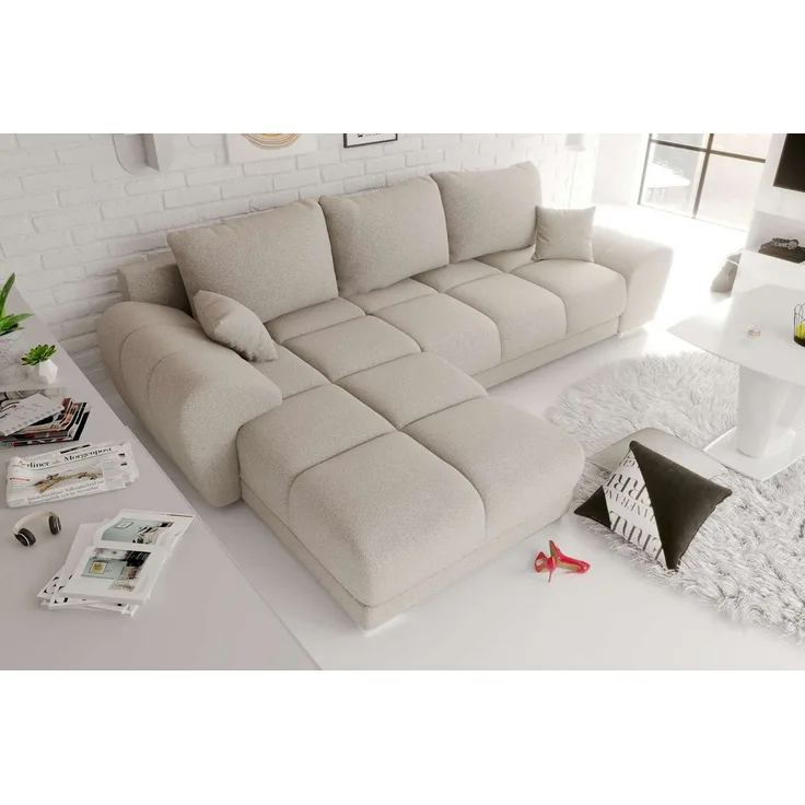 99rooms Antalya Ecksofa Strukturstoff NEVE Beige mit Schlaffunktion