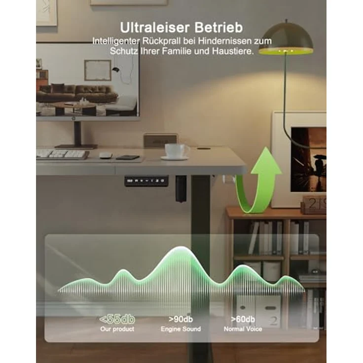 JUMMICO Höhenverstellbarer Schreibtisch 180x80 cm, USB-A-Anschluss | Schreibtisch Höhenverstellbar Elektrisch, Erinnerung bei langem Sitzen Stehschreibtisch, Computertisch Grau und Schwarz – Bild 9