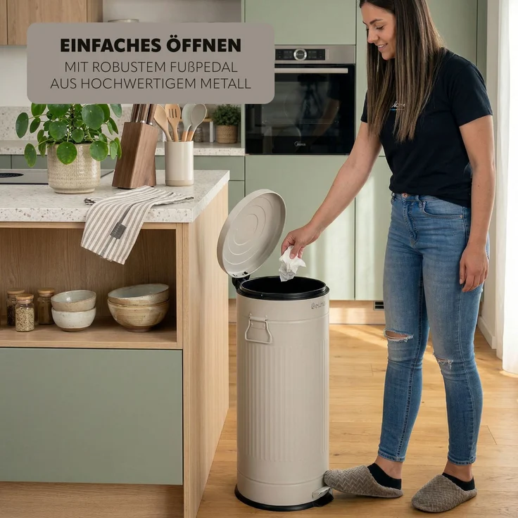 eluno Abfalleimer VINTAGE, Treteimer, Metall, beige, 30 Liter Fassungsvermögen – Bild 5