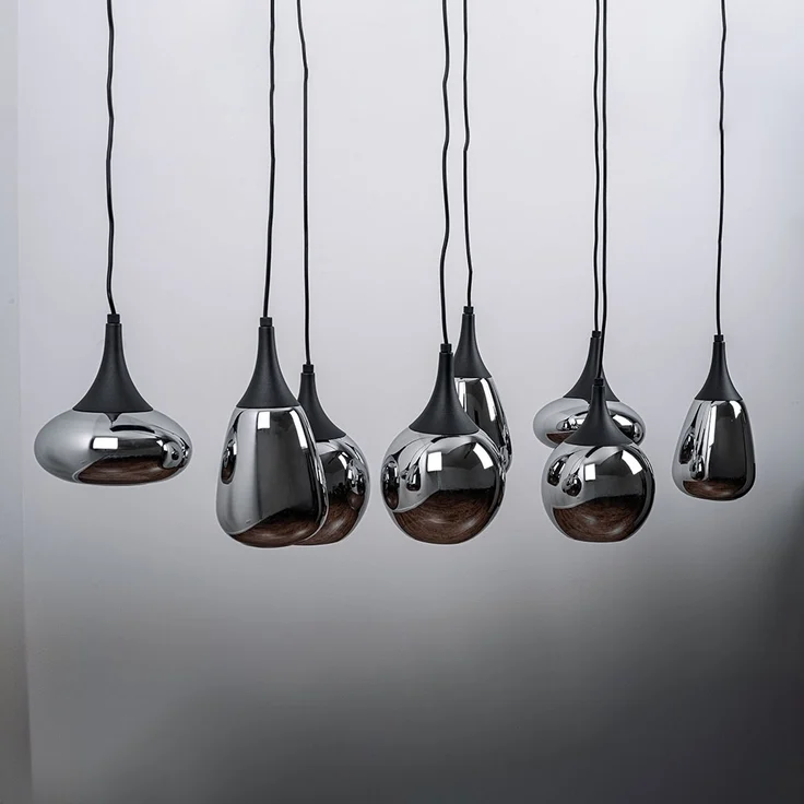 Hängeleuchte, Metall schwarz, Glas chrom bedampft, H 150 cm – Bild 9