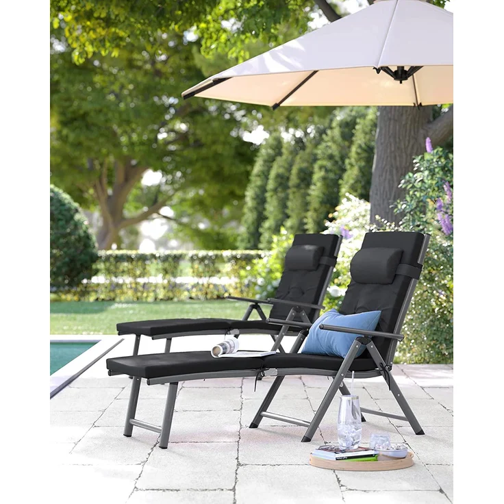 Songmics Sonnenliege mit Matratze und abnehmbares Kopfkissen, Aluminium schwarz, 60 x 183 x 39 cm – Bild 3
