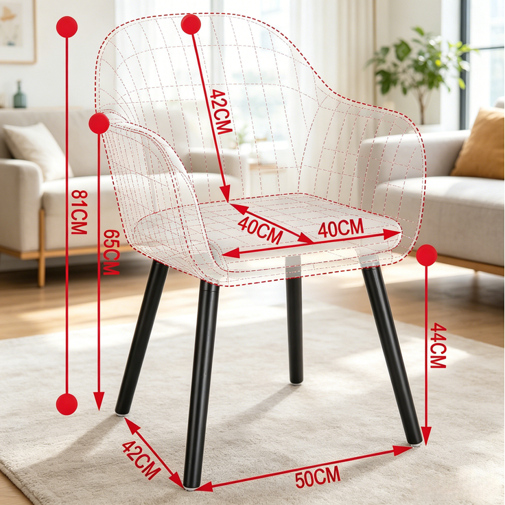 Esszimmerstuhl 81 cm mit Armlehnen und Samtbezug, 2er-Set, Sitzfläche 40x40 cm – Bild 3