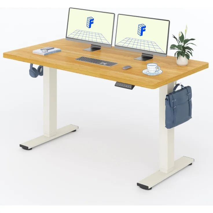 FLEXISPOT Höhenverstellbarer Schreibtisch 160×80cm, mit Haken und 25mm EINTEILIGER Tischplatte, ergonomischer Schreibtisch mit LED-Höhenanzeige und Memory-Funktion (Ahorn, Mousseweiß)
