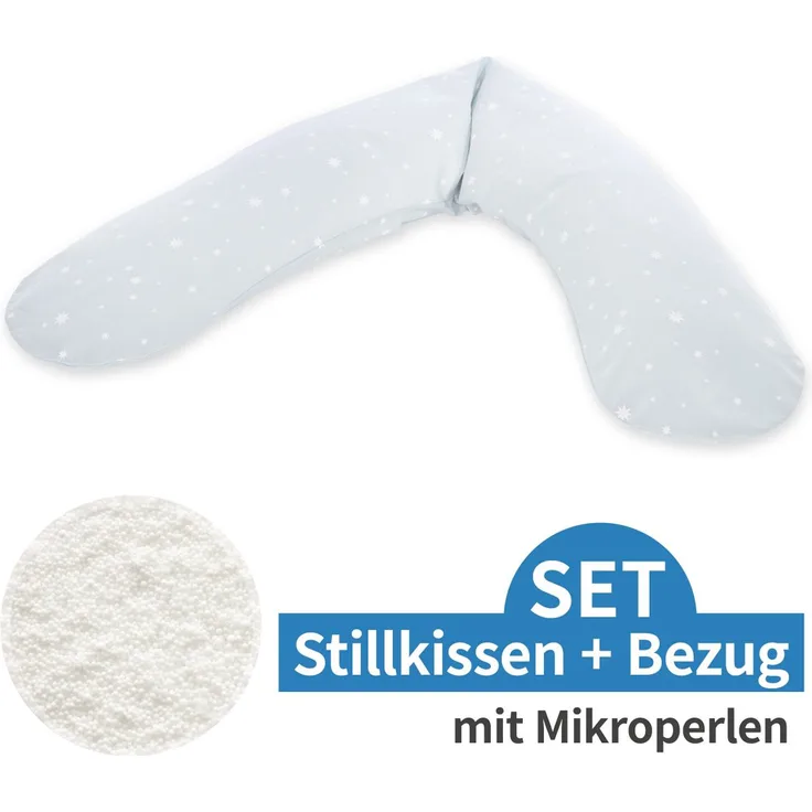 Theraline Dodo Stillkissen, 170 cm Mikroperlen-Füllung mit Bezug im Sternchen-Muster - Blau