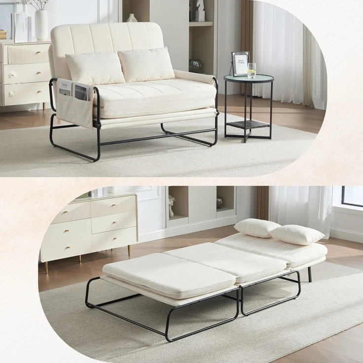ZUBALIYA Schlafsofa 85x92 cm, mit Stauraum, mit Chenille - Bezug, mit breiten Armlehnen, mit Schaumstoffpolsterung, Beige – Bild 1