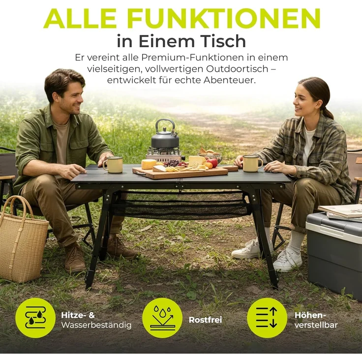 Goods+Gadgets Campingtisch Aluminium Campingtisch – Leicht, faltbar & wetterfest mit Tragetasche (Klappbarer Multifunktionstisch, mit aufrollbarer Tischplatte), & Tragetasche – Bild 2