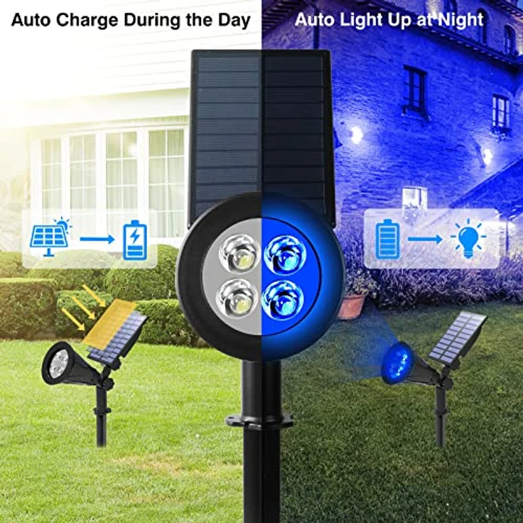 T-SUN 2 Stück LED Solarleuchten, 2-in-1 Wasserdichtes Design, 250 Lumen output, 2 Beleuchtungsmodi, IP65 Sicherheitsbeleuchtung für Garten, Hof und Wege – Bild 4