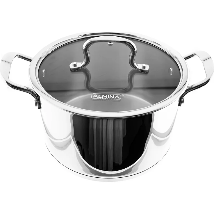 Hochwertiges Kochtopf aus Edelstahl mit Metallgriff und Glasdeckel in Silber 22 cm – Bild 3