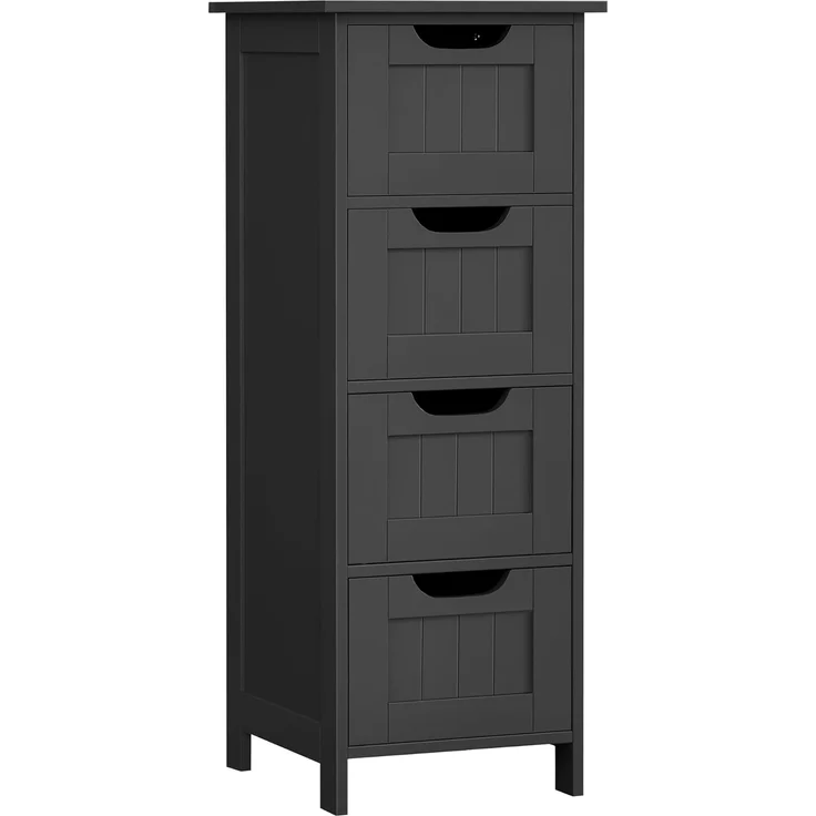 VASAGLE Badezimmerschrank, Badschrank, Beistellschrank mit 4 Schubladen, 30 x 30 x 82 cm, für Badezimmer, Wohnzimmer, Esszimmer, Küche, modern, tintenschwarz LHC040B01 – Bild 1