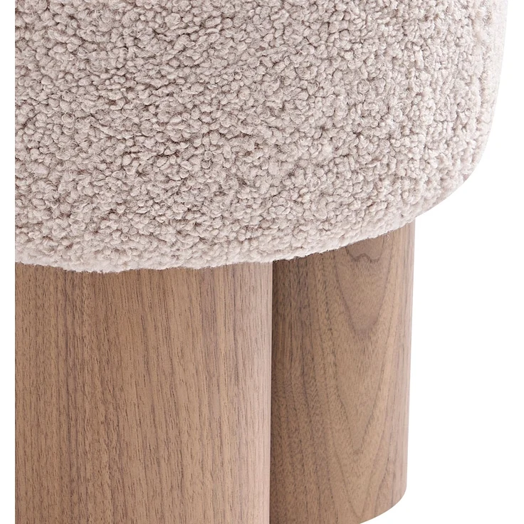 SalesFever Sitzpouf Ø 50 cm – Runder Hocker mit Teddyfell-Sitzfläche & Holzfurnier – Bild 3