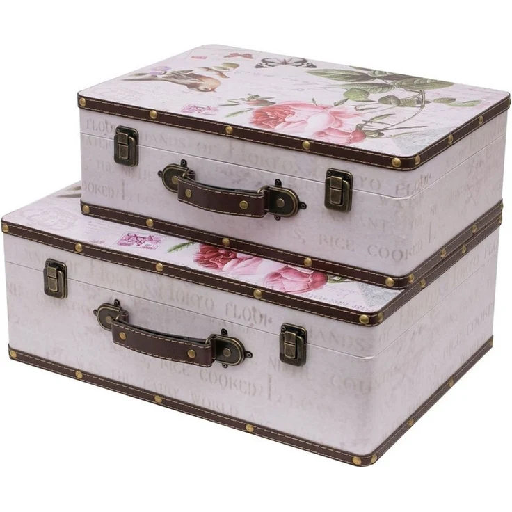 HMF Aufbewahrungsbox Handgefertigter Vintage Koffer aus Holz, Deko Koffer (2 St, versch. Größen), Geschenkkoffer im Rosen Design – Bild 1