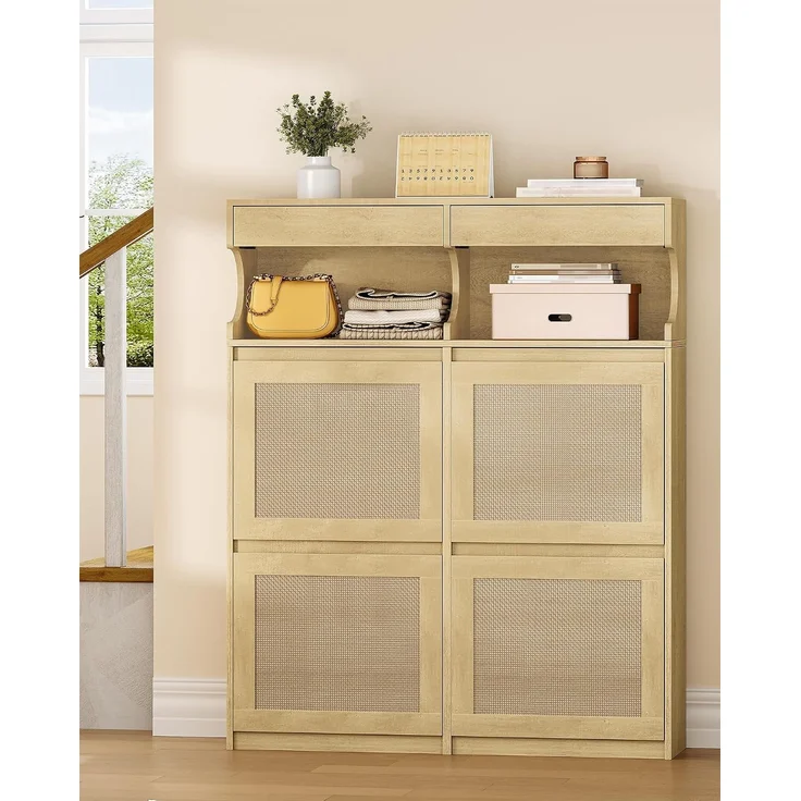 Schuhschrank, Schuhregal Schuhkipper Schmal, Verstellbar, Schuhkommode für Eingang, Flur, Garderobe, 20 Paar, 4 Klappen (100B cm), Gelb – Bild 7