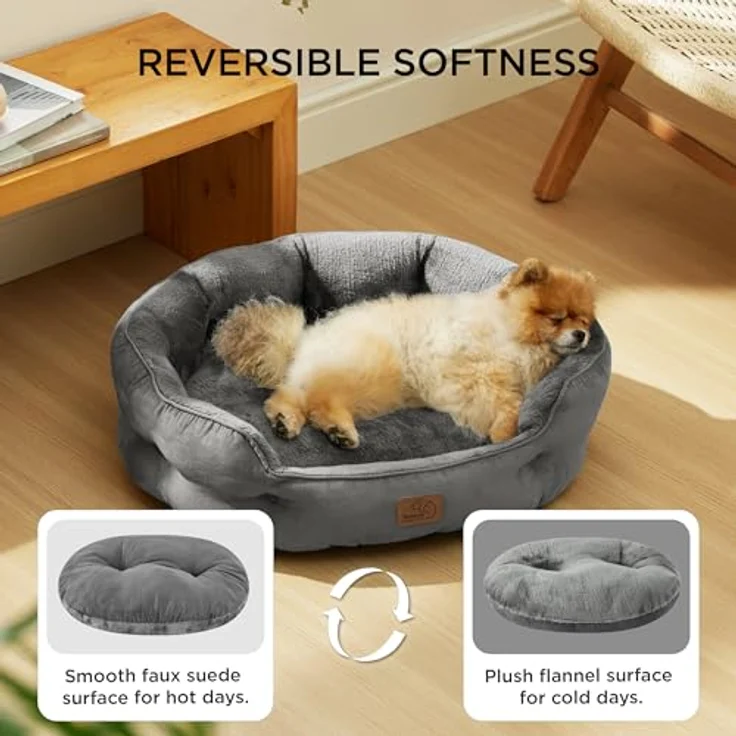 BEDSURE Katzenbett waschbar Katzen Bettchen - 63 x 53 x 20 cm Katzen Bett grau mit zweiseitig Innenkissen Katzenschlafplatz für Katzen oder kleine Hunde – Bild 3