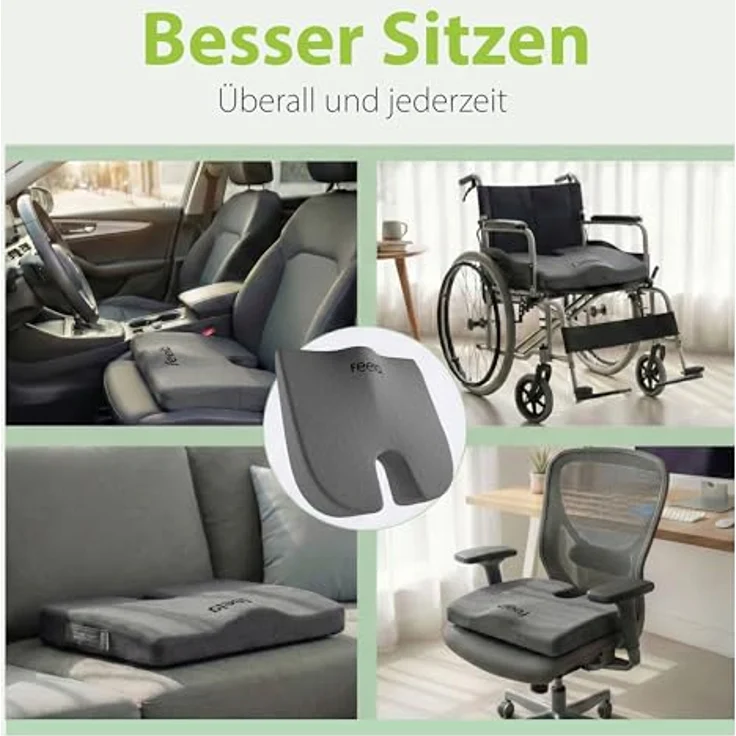 feela.® Orthopädisches Keilkissen, Memory-Foam Sitzkeilkissen für Haltungskorrektur, Entlastung von Rücken & Ischiasnerv, 3 Härtegrade, inkl. E-Book, (Weich), 42 x 39 x 8,5 cm – Bild 4