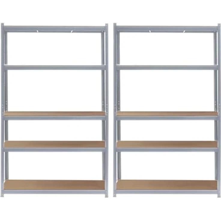 Wiltec Set 2X Schwerlastregal 120 x 50 x 200 cm, 175kg/Ablage, Steckregal verzinkt aus Stahl, Lastenregal mit 5 Ablagen, Werkstattregal – Bild 4