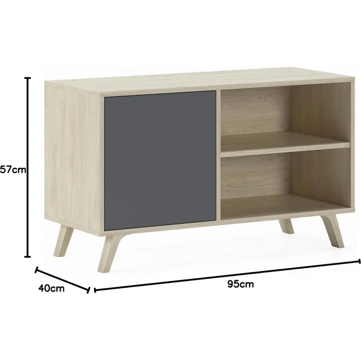 Skraut Home – TV-Schrank für Wohnzimmer – 57 x 95 x 40 cm – geeignet für 32/40 Zoll Fernseher – Modell Wind 100 – Puccini – graue Flügeltür – Bild 4
