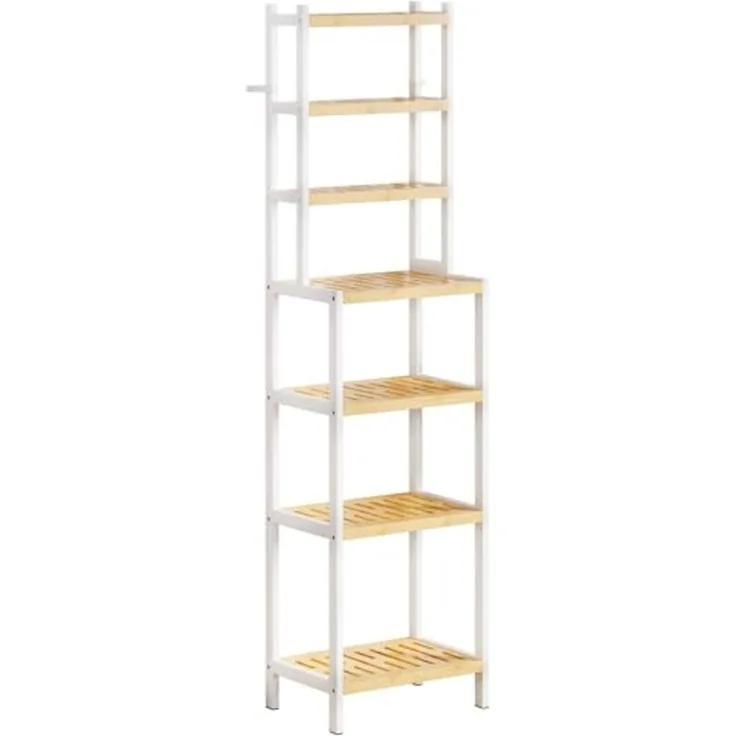 Yorbay Standregal Badregal mit 7 Ebenen, Bambus Aufbewahrungsregal, Kippsicherung, 110 kg Tragkraft