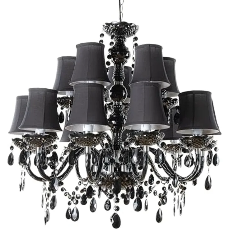 riess-ambiente Kronleuchter BLACK CRYSTAL XL 80cm schwarz · Hängeleuchte mit Kristall-Design, keine besonderen Funktionen, ohne Leuchtmittel, 15-armiger Lüster · Acrylglas · Wohnzimmer · mit Schirmen · Barock