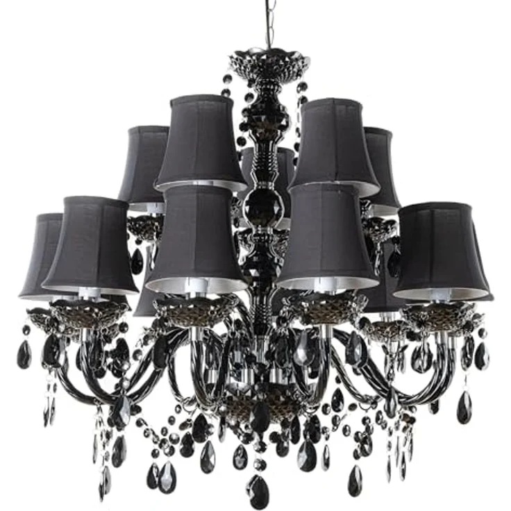 riess-ambiente Kronleuchter BLACK CRYSTAL XL 80cm schwarz · Hängeleuchte mit Kristall-Design, keine besonderen Funktionen, ohne Leuchtmittel, 15-armiger Lüster · Acrylglas · Wohnzimmer · mit Schirmen · Barock – Bild 1