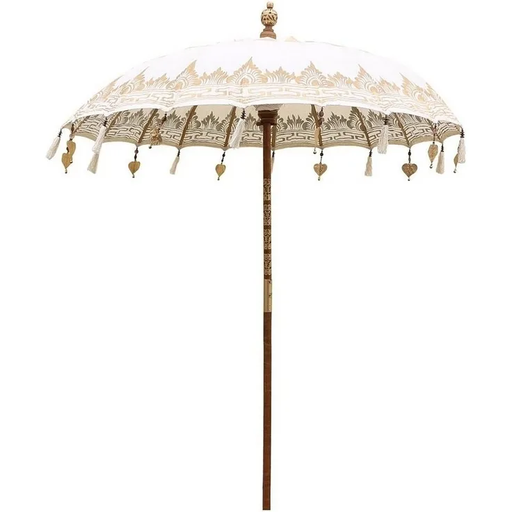 Oriental Galerie Sonnenschirm Balinesischer Sonnenschirm 180 cm Einfache Bemalung Weiß Gold