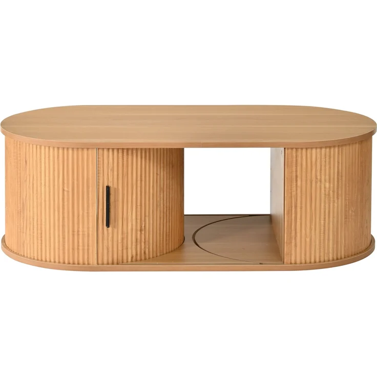 Couchtisch 100 x 50 x 33 cm, mit ovaler Tischplatte, mit verdeckt liegendem Stauraum, aus MDF und Spanplatte, Naturfarben – Bild 25