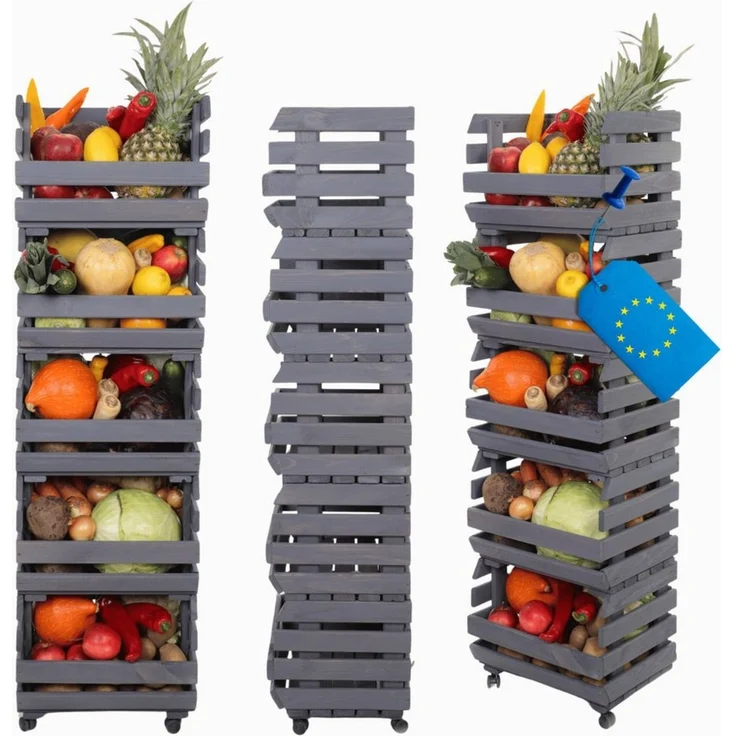 Modo24 Küchenregal Modular Holzregal für Gemüse Obst auf Rollen, Stapelbares Regalsystem, Kartoffelsteige, Küchenregal, Vorratsregal, Gemüseregal, 3 Farben – Bild 1