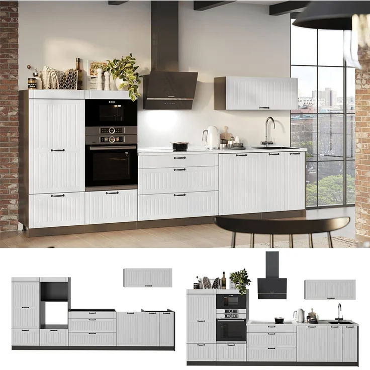 Küchenzeile Fame-Line Weiß Landhaus/Anthrazit 340 cm, AP Anthrazit Vicco – Bild 4